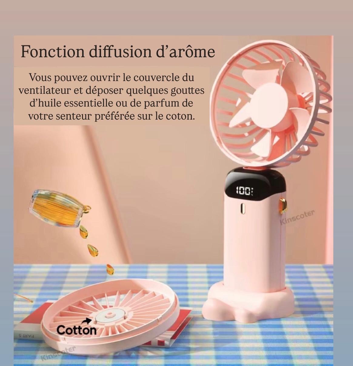 Mini ventilateur de poche pliable, support téléphone, 5 vitesses, rechargeable par USB, Rose