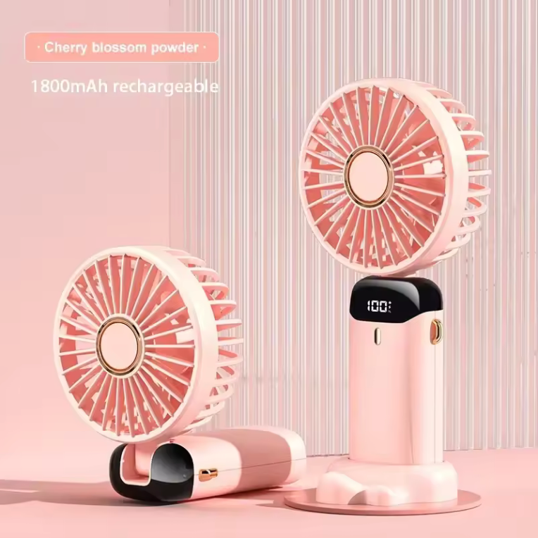 Mini ventilateur de poche pliable, support téléphone, 5 vitesses, rechargeable par USB, Rose