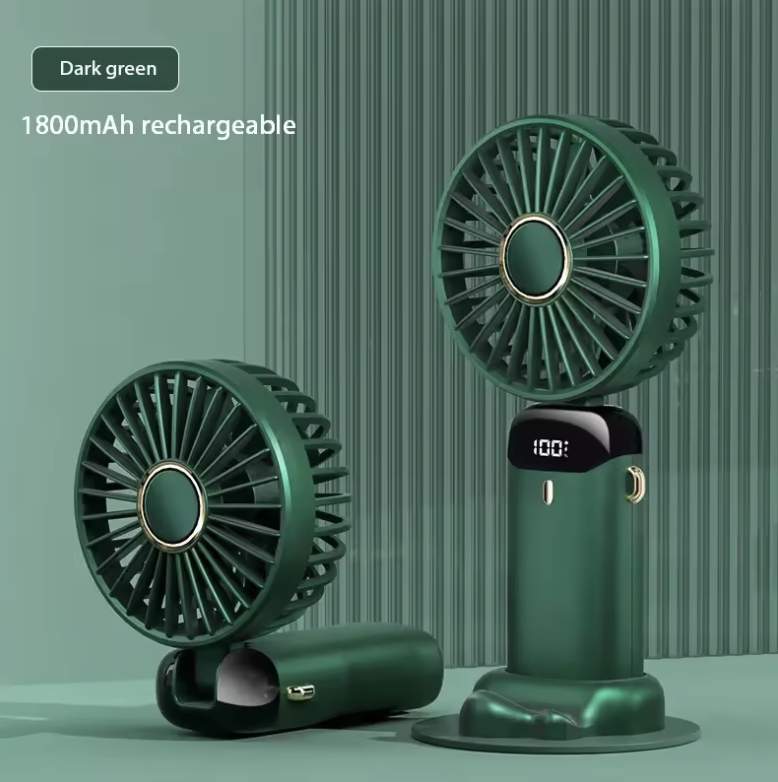 Mini ventilateur de poche pliable, support téléphone, 5 vitesses, rechargeable par USB, vert